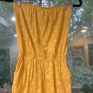strapless floral print yellow summer romper